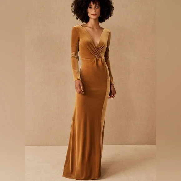 marigold velvet bridesmaid dress Burnished Gold Velvet Bridesmaid Dresses A-Line  TANYA BRIDAL